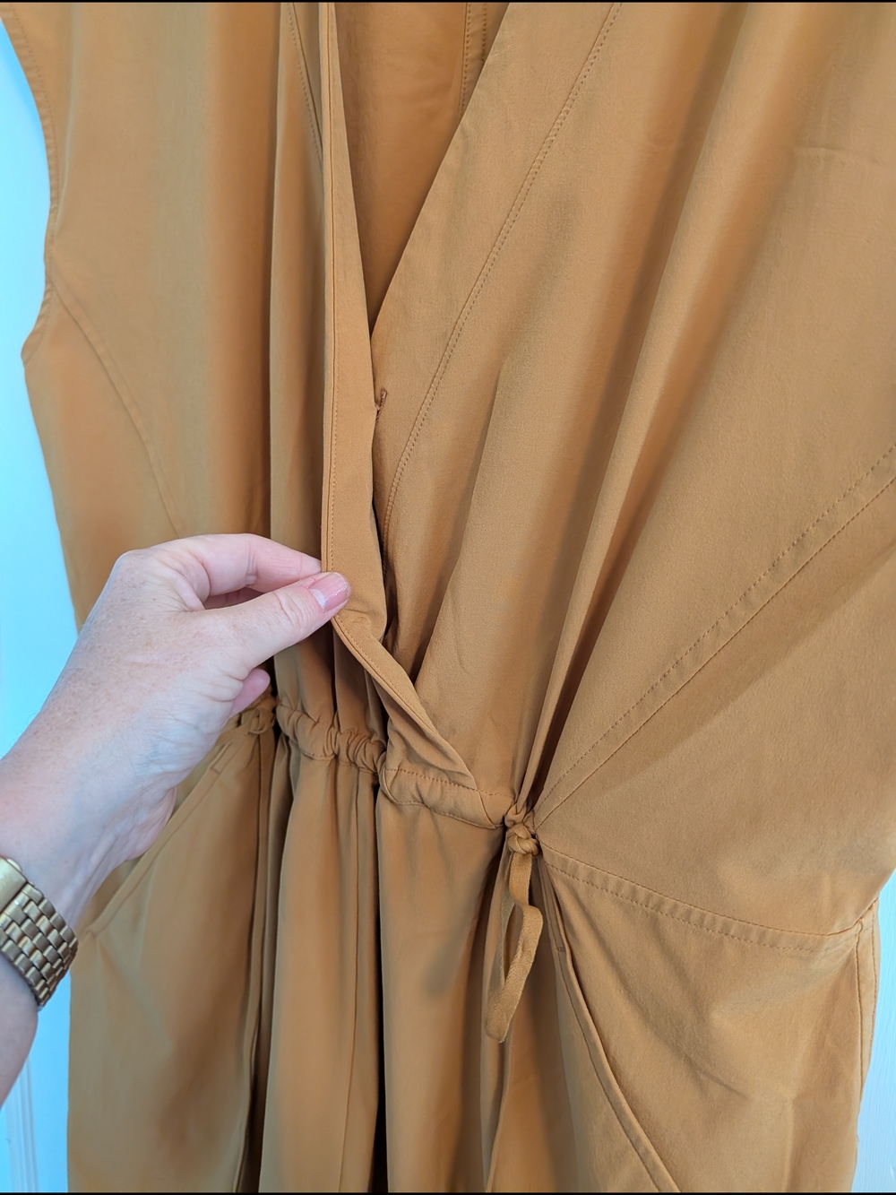 Athleta Mustard Sleeveless V-Neck Drawstring Waist Romper - Picture 2 of 4